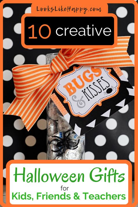 Halloween is the perfect excuse to give spooky cute little gifts. These 10 ideas are quick & inexpensive - and totally cute! #halloween #gifts Clever Sayings For Gifts, Halloween Class Gifts, Halloween Student, Halloween Gifts For Kids, Diy Halloween Gifts, Kids Halloween Gifts, Boo Gift, Halloween Teacher Gifts, Boo Baskets