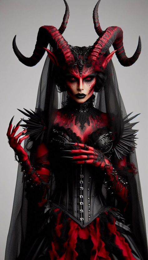 Women Halloween Costumes Bat Queen Costume, Women Demon Costume, Female Krampus Cosplay, Krampus Costume Women, Women Scary Halloween Costume Ideas, Demon Halloween Costume Female, Female Demon Costume, Lilith Costume Halloween, Demon Girl Costume