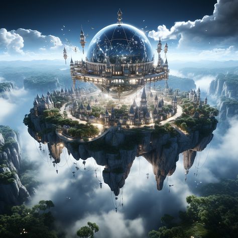 Castle In The Clouds, Imperial City, Sci Fi Landscape, Fantasy Town, Floating City, Rpg Map, Alien Worlds, Fantasy City, Fantasy Castle