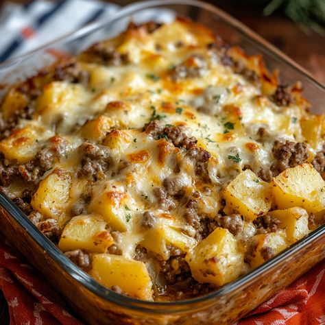 Hamburger Au Gratin Casserole, Hamburg And Potato Recipes, Hamburger Potato Cheese Casserole, Cheesy Hamburger Potato Casserole, Hamburger Potato Casserole Recipes, Potato And Hamburger Casserole, Potato Hamburger Casserole, Hamburger And Potato Casserole, Hamburger Casserole Recipes