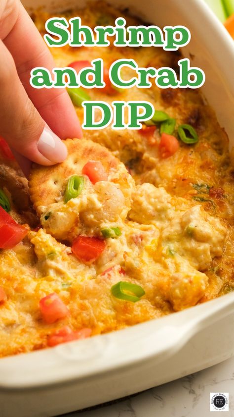 Loaded with sweet, tender shrimp and crab and plenty of cheese, Shrimp and Crab Dip is a super easy party pleaser that’ll disappear quickly! Hot Shrimp And Crab Dip, Shrimp And Crab Appetizers, Cajun Crab And Shrimp Dip, Crab And Shrimp Dip With Cream Cheese, Shrimp And Crab Spinach Dip, Cooked Shrimp Appetizer Recipes, Crab Appetizers Easy, Crab And Shrimp Dip, Boat Party Ideas