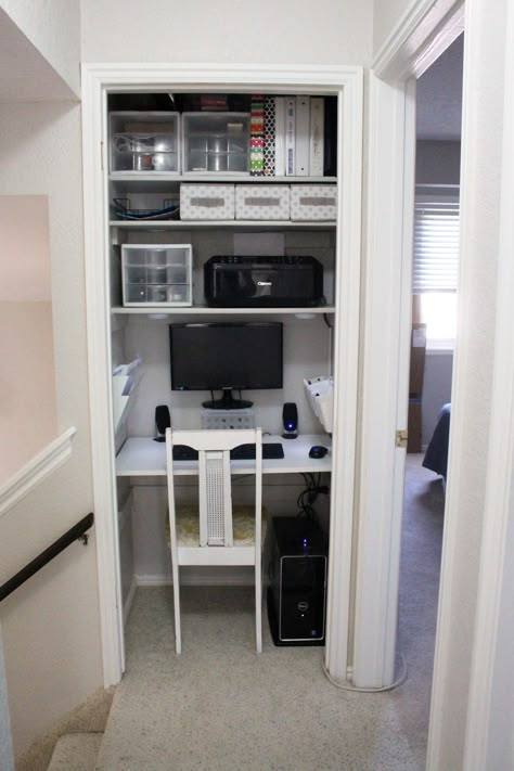 Small Closet Desk, Closet Turned Office, Closet Desk, Tiny Home Office, Airing Cupboard, Home Office Closet, Tiny Office, Closet Vanity, Tiny Closet