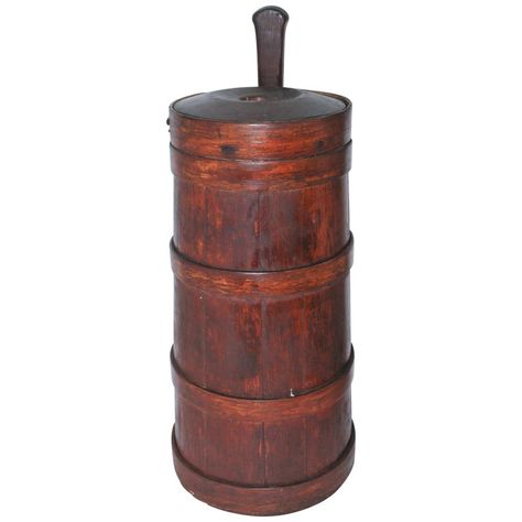 Colonial New England, Wood Decor Diy, Butter Churner, Antique Butter Churn, Colonial Dining Room, Butter Churns, Antique Crocks, Butter Churn, Butter Molds