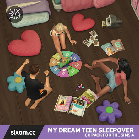 Decorate your Sims' sleepover space with heart pillows, polaroids, and glowing string lights. The My Dream Teen Sleepover CC Pack is ready for Early Access! 🛋️✨ Sims 4 Around The Sims 4, Period Mods Sims 4, Ts4 Pillows Cc, Sims 4 Peacemaker Cc, Sims 4 Sixam Cc, Sims 4 Journal Cc, Sims 4 Sleepover Cc, Sims 4 Board Games Cc, Sixam Cc Sims 4