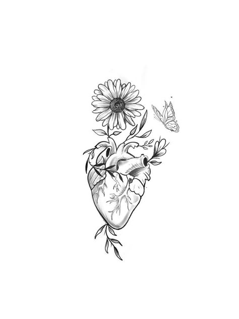 And The Angels Cried You Will Save Lives Tattoo, Cute Nursing Tattoos, Anatomical Heart Flower Tattoo, Heart With Sunflower Tattoo, Heart With Flowers Tattoo Simple, Heart With Flowers Drawing, Heart And Butterfly Tattoo, Heart And Flowers Tattoo, Anatomical Heart Tattoo With Flowers