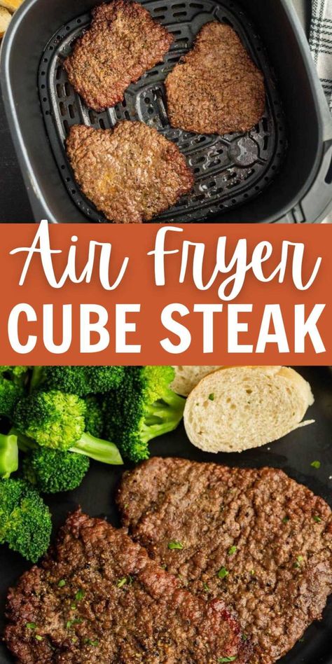 Air Fryer Cube Steak - Eating on a Dime Air Fryer Cube Steak, Pork Cube Steak Recipes, Steak In The Air Fryer, Fried Cube Steaks, Beef Cube Steak Recipes, Cube Steaks, Beef Cubed Steak, Cubed Steak, Cube Steak Recipes