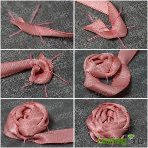 Silk Ribbon Embroidery Tutorial, Sulaman Pita, Silk Ribbon Embroidery Patterns, Diy Lace Ribbon Flowers, Fabric Rosette, Ribbon Embroidery Kit, Making Fabric Flowers, Ribbon Embroidery Tutorial, Fabric Flower Tutorial