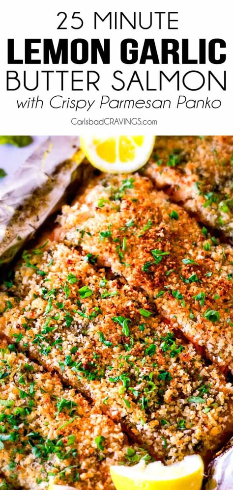 Panko Broccoli, Oven Baked Salmon Fillet, Garlic Parmesan Salmon, Lemon Garlic Butter Salmon, Salmon Garlic, Breaded Salmon, Oven Baked Salmon Recipes, Salmon Recipes Oven, Salmon Fillet Recipes