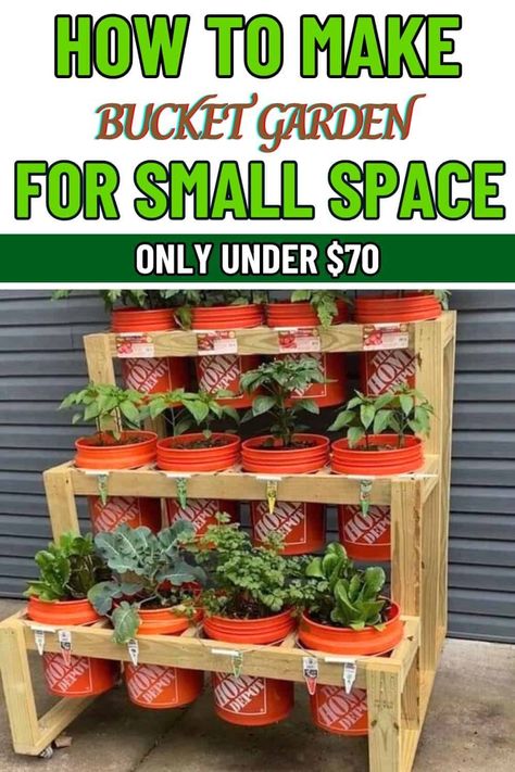 A Step-by-Step Guide on DIY Bucket Garden for Small Spaces 10 Gallon Bucket Garden, Garden Pot Organization, Mini Farming For Beginners, Storage Container Gardening, How To Build A 5 Gallon Bucket Garden, Diy Vegetable Garden Planters, Small Garden Landscape Ideas, How To Build A Bucket Garden Stand, Diy Garden Containers Homemade