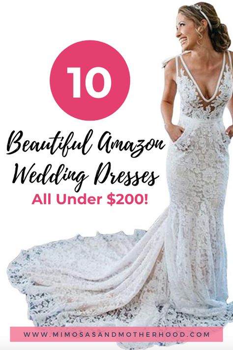 If you’re looking for a beautiful dress at a great price, and love the fast shipping and easy return policy of Amazon, an Amazon wedding dress might be a great option! Plus all of these are under $200! #weddingdress #amazonweddingdress #affordableweddingdresses Amazon Wedding Dress, Wedding Renewal Dress, Wedding Dresses Amazon, Wedding Dresses Canada, Cheap Lace Wedding Dresses, Wedding Dresses Under 500, Wedding Dresses Under 100, Dresses On Amazon, Amazon Wedding