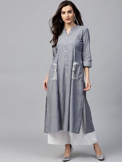 Kurta Pocket Designs Women, Pocket Kurta, Handloom Dress, Khadi Kurta, Plain Kurti, Pocket Designs, Classic House Design, Kurti Patterns, Frock For Women