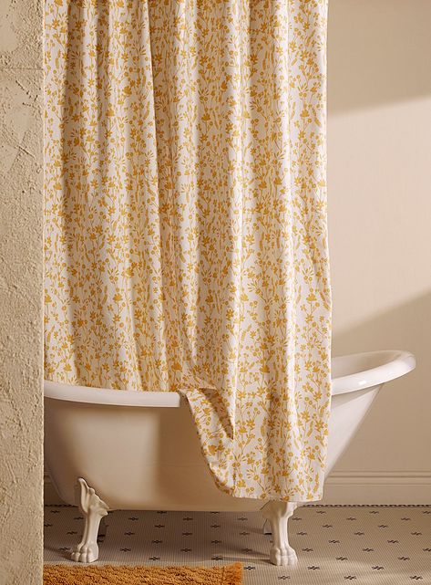 Yellow Bathroom Shower Curtain, Shower Curtain Cottage, Yellow Shower Curtain Bathroom, Bathroom Inspo Shower Curtain, Cottage Shower Curtain, Bathroom Decor Curtains, Cottagecore Shower Curtain, Bath Curtain, Yellow Shower Curtain