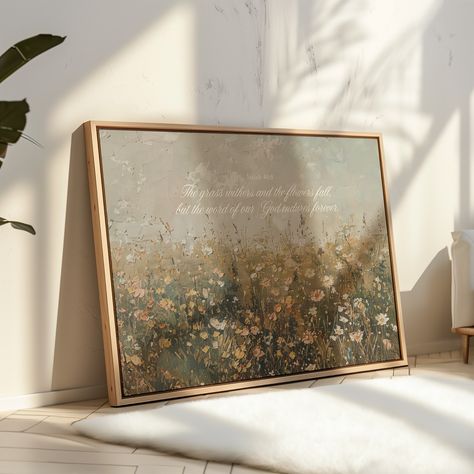 Finding peace and inspiration in the timeless words of scripture, beautifully captured in this serene meadow artwork. Link in my bio. #ʙɪʙʟᴇᴠᴇʀsᴇ #christianwall #christianwallart #christiandecor #walldecor #wallart Bible Verse Paintings, Verse Paintings, Faith Based Decor, Bible Verse Painting, Scripture Wall Decor, Wildflower Wall, Bible Verse Decor, Bible Verse Wall Decor, Bible Wall Art