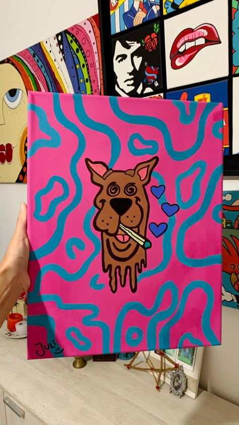 Scooby Doo Art, Bedroom Art Painting, Cute Easy Paintings, Pink Canvas Art, Disney Canvas Art, Canvas Art Projects, Trippy Painting, Hippie Painting, Cute Canvas Paintings