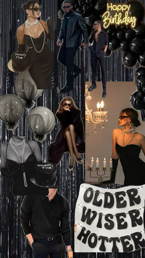 Birthday; Rip to my early 20s, mob aesthetic Black Birthday Aesthetic, 29 Birthday Ideas For Her, Older Wiser Hotter, Mob Aesthetic, All Black Attire, 30th Birthday Party Themes, 40th Birthday Themes, Twenties Party, 30th Bday Party