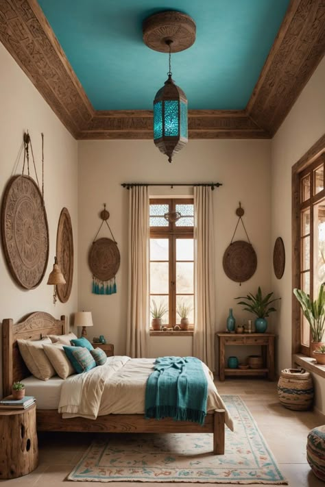 Rustic Moroccan Decor, Boho Desert Style, Santa Fe Design Style, Moroccan Boho Bedroom, Moroccan Boho Decor, Master Bedrooms Boho, Indian Home Interior Bedrooms, Indian Room Design, Turkish Home Decor Interiors