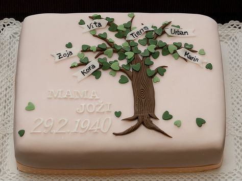 anniversary cake ideas Adoption Cake, Family Reunion Cakes, Family Tree Cakes, 75 Birthday Cake, 90th Birthday Cakes, Adoption Party, Reunion Ideas, Tree Cake, Tree Cakes