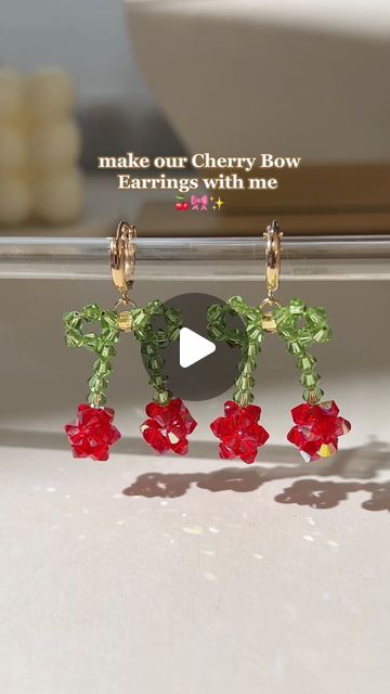 How To Make Crystal Earrings, Cherry Jewelry Diy, Glass Bead Tutorial, Crystal Bead Earrings Diy, Cherry Beaded Earrings, Crystal Beads Earrings, How To Make A Cherry With Beads, Cherry With Beads, Crystal Bead Jewelry Diy