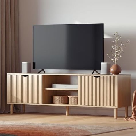 72 Inch Tv Stand, Tv On Tv Stand, Living Room Tv Entertainment Center, Table For Tv Living Room, Scandinavian Media Console, Tv Cabinet Scandinavian, Ribbed Tv Stand, Free Standing Tv Stand, Mid Century Modern Living Room Tv Stands