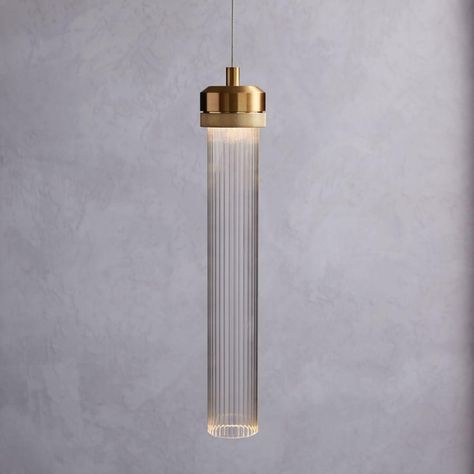 Fluted Cylinder LED Pendant Cylinder Pendant Light, Hanging Ceiling Lights, Glass Pendant Lamp, Chandelier Light, Head Light, Design Lighting, Glass Pendant Light, Gold Glass, Glass Texture