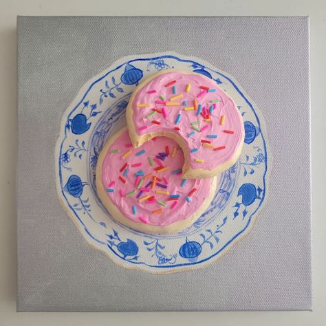 Cookies Painting Art, Food Sculpture Clay, Polymer Clay Cookies, Food Sculpture Art, Preppy Painting Ideas, Clay Food Sculpture, Food Clay Art, Cookies Painting, Art Inspo Painting