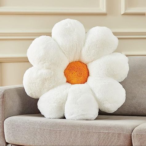 Fuzzy white daisy flower pillow Funky Desks, Room Decor Desk, Desk Chair Cushion, Throw Pillows Flower, Flower Throw Pillow, Sunflower Pillow, Kids Throw Pillows, Flower Throw Pillows, Decor Desk