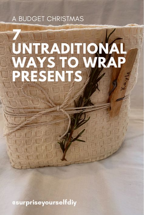 wrap and decorate gifts using things you already have at home. Easy and creative ideas for a #budget #christmas #christmasgifts #budgetdecor How To Wrap Food As A Gift, Creative Way To Wrap Gifts, Natural Wrapping Ideas, Gift Wrapping A Blanket, Creative Wrapping Ideas Funny, Unusual Gift Wrapping Ideas, Cute Ways To Wrap Presents, Large Box Wrapping Ideas, How To Wrap A Large Gift