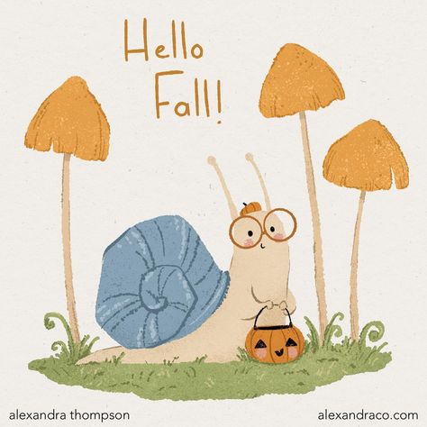 All Posts • Instagram Cute Fall Art Drawings, Fall Cute Illustration, Snail Illustration Cute, Autumn Animals Illustration, Mushroom Illustration Cute, Slow Illustration, Cute Fall Illustration, Pumpkin Illustration Autumn, Snail Character