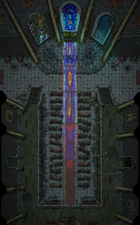 Dnd Chapel Map, Dnd Church Map, Cathedral Battlemap, Dnd Temple Map, Church Battlemap, Dnd Maps Town, Abandoned Chapel, Abandoned Temple, Roll20 Maps