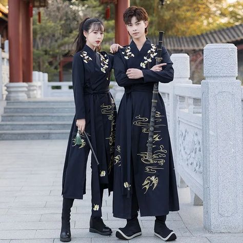 Pinocle Long-Sleeve Wrap Hanfu Top / Belt / Straight-Leg Pants | YesStyle Samurai Cosplay, Samurai Kimono, Hanfu Clothing, Chinese Fancy Dress, Mode Kimono, Tang Suit, Old Fashion Dresses, Concept Clothing, Japanese Samurai