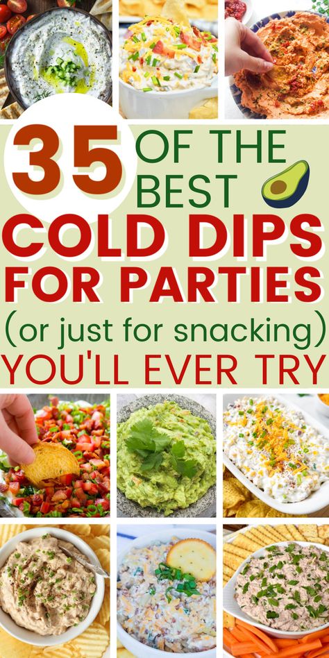 various images of cold dips for parties Potluck Dips Easy, Cold Chip Dip Recipes, Easy Dip Recipes Cold, Cold Chip Dip, Cold Dip Recipes For Parties, Dip Recipes Cold, Cold Dips For Party Appetizers, Potluck Dips, Dips For Party Appetizers