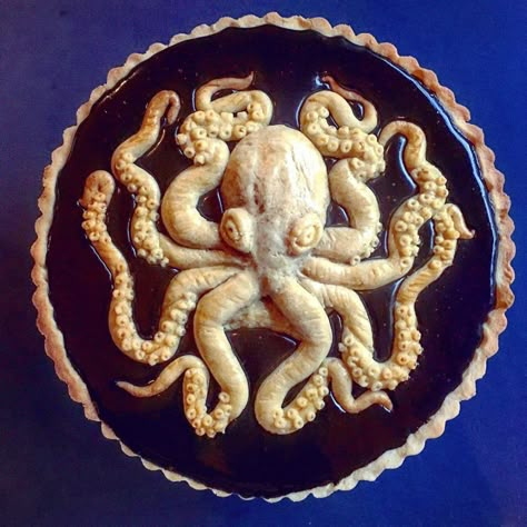 Nautical Desserts, Octopus Pie, Amazing Pies, Espresso Ganache, Om Ali, Fancy Pie Crust, Pie Crust Art, Creative Pies, Dough Art