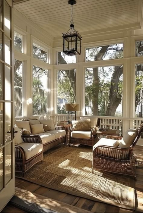 Traditional Screened In Porch, Decorating Sunroom, Painted Floor Designs, Porch Floor Ideas, Patio Privacy Ideas, Best Greige Paint, Best Greige, Sunroom Remodel, Painted Porch