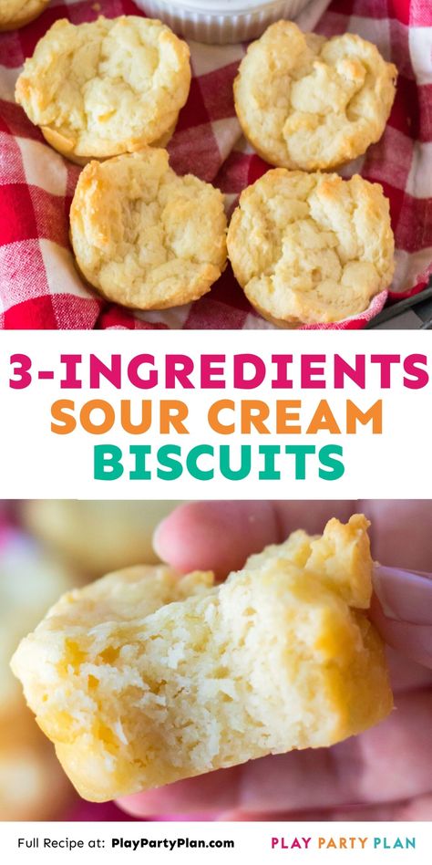 This easy 3 ingredient sour cream biscuit recipe comes together in thirty minutes or less and makes the perfect side dish for any meal. Sour Cream Drop Biscuits Easy, Sour Cream Biscuits Bisquick, Biscuits Made With Self Rising Flour And Whipping Cream, What Can I Make With Sour Cream, Biscuits With Sour Cream, Sour Cream Recipes Easy, Easy Biscuit Recipe 3 Ingredients, Cream Biscuit Recipe, 3 Ingredient Biscuit Recipe