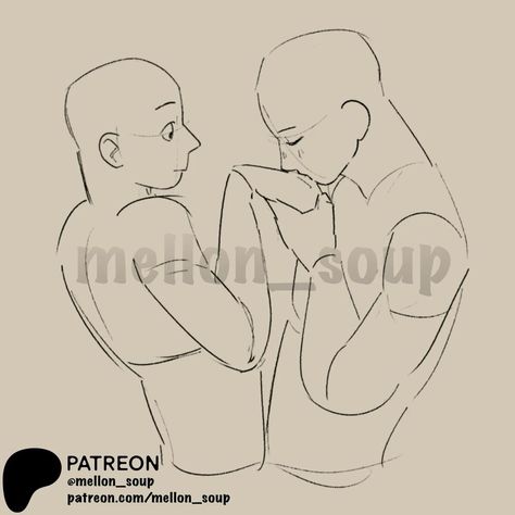 2 Person Refrence Pose, Two Poses Reference, Couple Reference Poses Romantic, Melon Soup Pose Reference, Sketches Anatomy, Mellon Soup, Art Bases, Sketch Poses, Couple Poses Reference