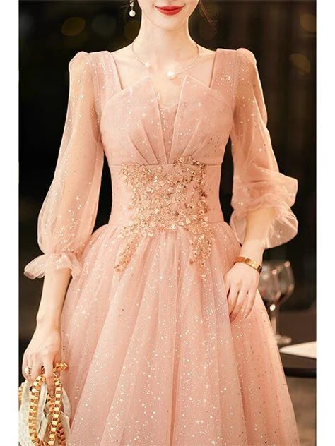 Tulle Sleeve Dress, Teenage Dresses Formal, Long Gaun, Prom Gowns With Sleeves, Formal Party Dress Short, Nice Dresses Classy Formal, Dress Party Elegant Glamour, Fancy Evening Dresses, Fancy Evening Gowns