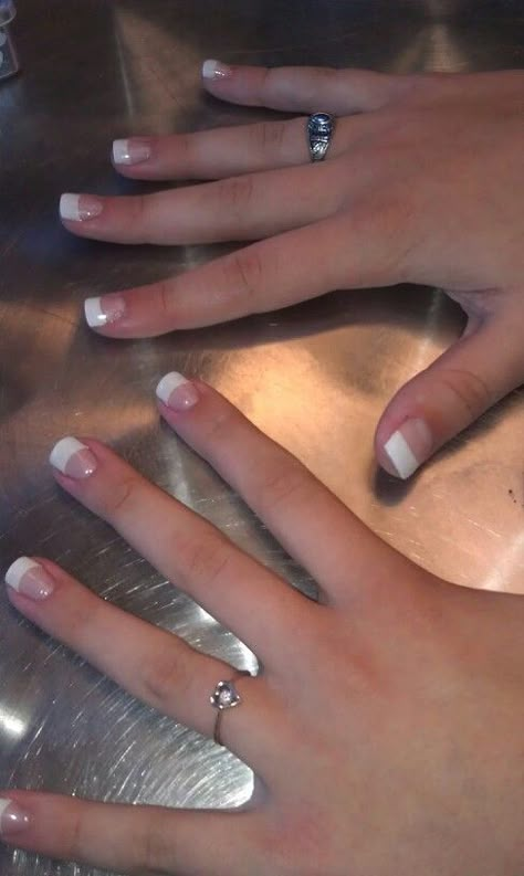 Acrylics Short Acrylic Nails Wide Nail Bed, White French Tip Gel Nails Short Square, Short Square Acrylic Nails White And Silver, Short French Tip Acrylic Nails Thick White, French Pedicure Thick White, 2000s Nails, French Manicure Acrylic Nails, French Manicure Nails, Ombre Acrylic Nails