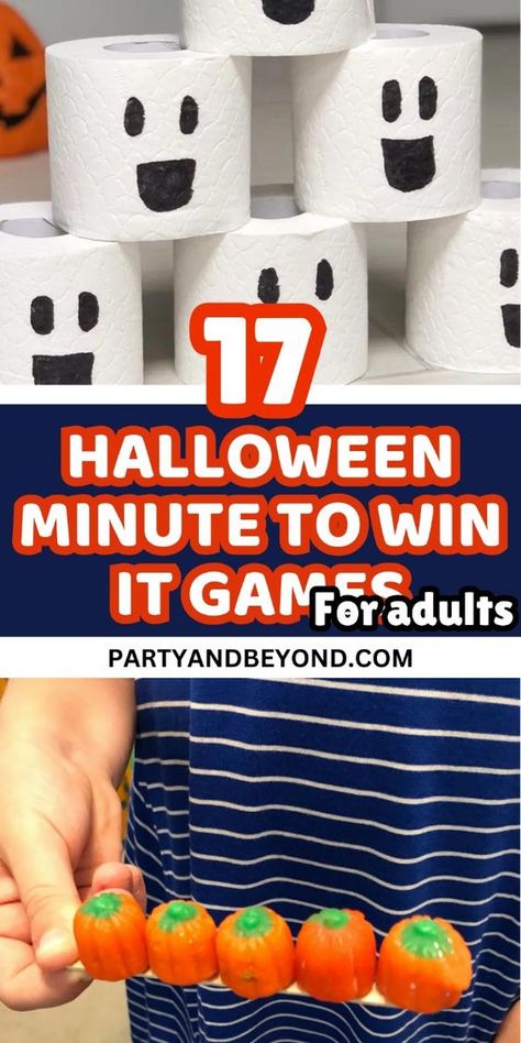 Elevate your Halloween party with 17 spooky Minute to Win It games for adults! These eerie and exciting challenges are perfect for adding a thrilling twist to your celebration. From creepy tasks to haunted races, these games will keep your guests engaged and entertained throughout the night. Get ready for a Halloween full of spine-tingling fun and friendly competition! #MinuteToWinIt #HalloweenGames #SpookyFun #AdultParty #Halloween2024 Classic Halloween Party Games, Halloween Party For Families, Interactive Halloween Games, Halloween Senior Activities, October Activity Days Ideas, Halloween Games For Seniors, Halloween Party Kids Games, Kid Halloween Party Games, Halloween Family Games