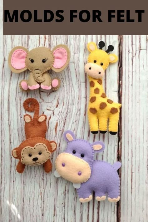 Felt Toys Patterns, Felt Animal Patterns, Animals Safari, Felt Handmade, Felt Crafts Patterns, Felt Crafts Diy, Felt Baby, Baby Sewing Projects, Felt Decorations