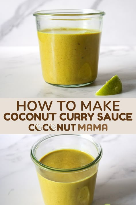 This simple coconut curry sauce is easy to make and comes together in under 5 minutes. This sauce can be made ahead and frozen for later use and is a stable I keep on hand for quick, easy, and tasty meals! Healthy Curry Sauce, Thai Coconut Curry Sauce, Simple Coconut Curry, Coconut Curry Sauce Recipe, Thai Coconut Sauce, Vegan Curry Sauce, Easy Curry Sauce, Easy Coconut Curry, Bombay Sandwich