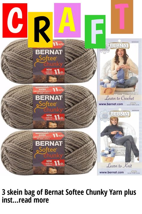 3 skein bag of Bernat Softee Chunky Yarn plus instruction sheets. Bernat Softee Chunky Yarn, Bernat Softee Chunky, Taupe Grey, Super Bulky, Chunky Yarn, Amazon Art, Learn To Crochet, Sewing Stores, The Amazon