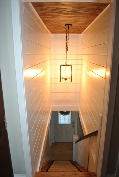 The stairway to heaven is finished! | fufarmhouse Half Enclosed Staircase, Basement Ceiling Ductwork, Mudroom Stairs To Basement, Basement Remodel Farmhouse Style, Decorating Stairwell To Basement, Stairwell Makeover Before And After, Home Decor Ideas Basement, Basement Door Ideas Interior Staircase, Stairwells Ideas