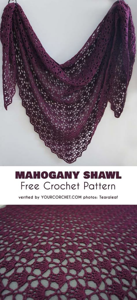 Mahogany Shawl Free Crochet Pattern Triangle En Crochet, Poncho Au Crochet, Crochet Shawl Free, Beau Crochet, Crochet Wraps, Crochet Lace Shawl, شال كروشيه, Poncho Crochet, Crochet Shawl Pattern