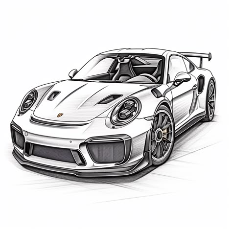 Cars Sketch Design, Car Drawing Pencil Sketches, Porsche Gt3 Rs Sketch, Sport Cars Drawing, Car Drawing Porsche, Porsche Gt3 Drawing, Art Cars Drawing Painting, Porshe 911gtr Drawing, Art Cars Drawing Sketches