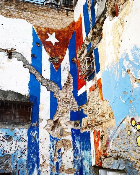 Cuban flag mural in Centro Habana. by cubareporter Flag Mural, Havana Bar, Cuban Flag, Cuban Culture, Miguel Diaz, Cuban Art, Vinales, Pinterest Projects, Havana Cuba