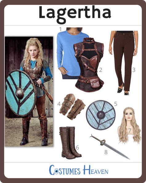 Lagertha costume is perfect for you if you want to feel like a strong, powerful woman. Let everyone at the cosplay event know that you have a fearless attitude. #lagerthacostume #lagertha #Vikings #cosplay #halloweencostume #costumesheaven Diy Lagertha Costume, Shield Maiden Costume Diy, Lagertha Costume Diy, Vikings Costume Diy Women, Women's Viking Costume, Diy Viking Warrior Costume Woman, Woman Warrior Costume, Diy Women's Viking Costume, Easy Viking Costume Woman