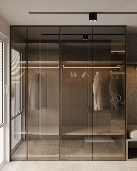 Zoek Afbeeldingen | Foto's, video's, logo's, illustraties en merknamen op Behance Apartment Contemporary, Glass Wardrobe, Panoramic Windows, Contemporary Closet, Glass Closet, Project House, Wardrobe Door Designs, Luxury Closets Design, Wardrobe Interior Design