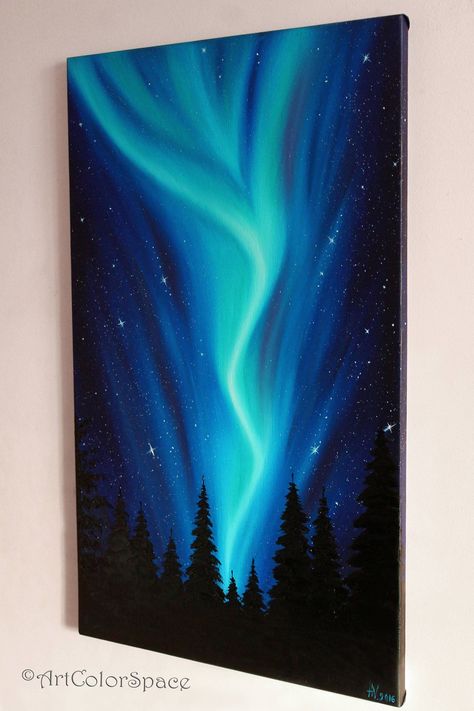 Sky Aurora, Aurora Borealis Art, Northern Lights Art, Northern Lights Painting, On Canvas, Galaxy Painting, Sky Painting, Urban Sketchers, The Aurora