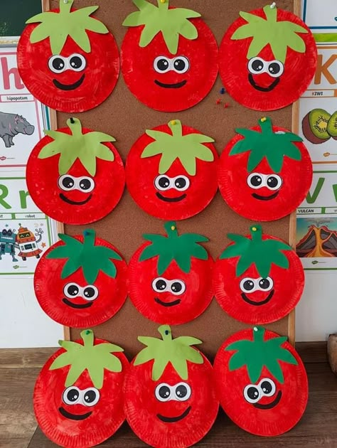 Vegetables Craft For Preschool, Vegetable Art And Craft Preschool, Fruit Art And Craft For Preschool, Food Preschool Crafts, Fruit And Vegetable Crafts For Preschool, Tomato Craft, Vegetables Art And Craft For Preschool, Vegetable Preschool Activities, Health And Nutrition Crafts For Toddlers