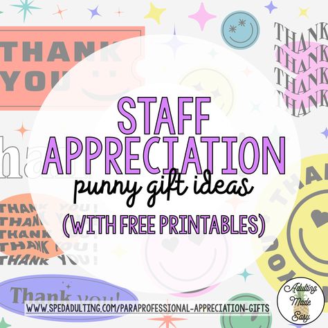 Staff Appreciation Pun Gifts with FREE PRINTABLES - Adulting Made Easy LLC Clever Sayings For Gifts, Ways To Show Staff Appreciation, You Make A Difference Gift Ideas, New Year Staff Gifts, Funny Principal Gifts, Youve Been Penned, Teacher Morale Boosters Free Printables, Employee Appreciation Week Activities, Caregiver Appreciation Week Ideas